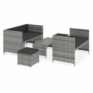 Set mobilier de grădină cu perne, 5 piese, gri, poliratan - Img 2