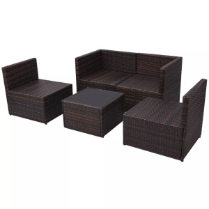 Set mobilier de grădină cu perne, 5 piese, maro, poliratan - Img 6