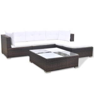 Set mobilier de grădină cu perne, 5 piese, maro, poliratan - Img 4