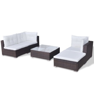 Set mobilier de grădină cu perne, 5 piese, maro, poliratan - Img 5