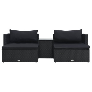 Set mobilier de grădină cu perne, 5 piese, negru, poliratan - Img 2