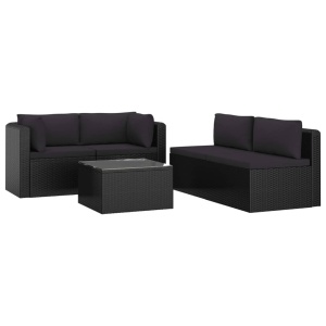 Set mobilier de grădină cu perne, 5 piese, negru, poliratan - Img 3