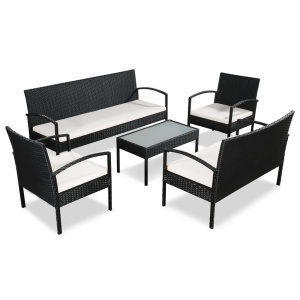 Set mobilier de grădină cu perne, 5 piese, negru, poliratan