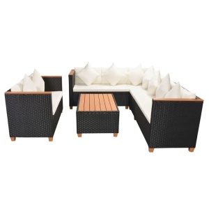 Set mobilier de grădină cu perne, 5 piese, negru, poliratan - Img 2