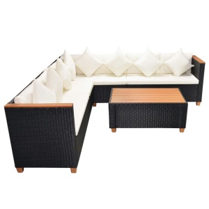 Set mobilier de grădină cu perne, 5 piese, negru, poliratan - Img 4