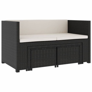 Set mobilier de grădină cu perne, 5 piese, negru, poliratan - Img 10
