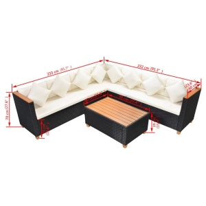 Set mobilier de grădină cu perne, 5 piese, negru, poliratan - Img 9