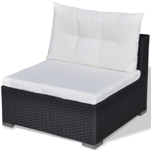 Set mobilier de grădină cu perne, 5 piese, negru, poliratan - Img 9