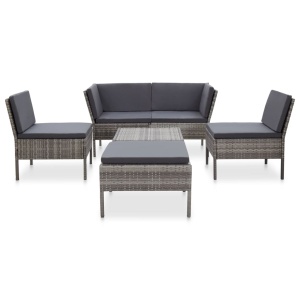 Set mobilier de grădină cu perne, 6 piese, gri, poliratan - Img 2