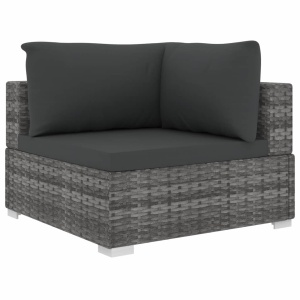 Set mobilier de grădină cu perne, 6 piese, gri, poliratan - Img 4