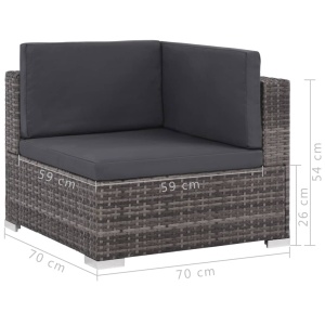 Set mobilier de grădină cu perne, 6 piese, gri, poliratan - Img 7