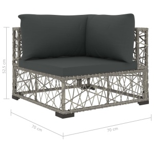 Set mobilier de grădină cu perne, 6 piese, gri, poliratan - Img 9