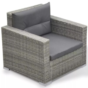 Set mobilier de grădină cu perne, 6 piese, gri, poliratan - Img 5