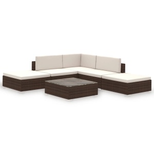 Set mobilier de grădină cu perne, 6 piese, maro, poliratan - Img 2