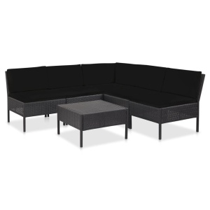 Set mobilier de grădină cu perne, 6 piese, negru, poliratan