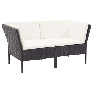 Set mobilier de grădină cu perne, 6 piese, negru, poliratan - Img 3