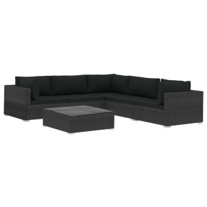 Set mobilier de grădină cu perne, 6 piese, negru, poliratan - Img 2