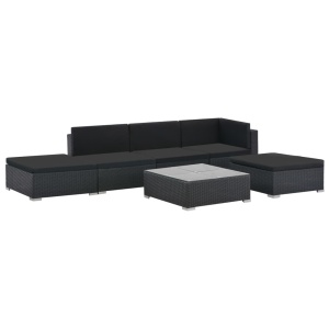 Set mobilier de grădină cu perne, 6 piese, negru, poliratan - Img 3