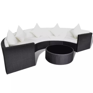 Set mobilier de grădină cu perne, 6 piese, negru, poliratan - Img 3