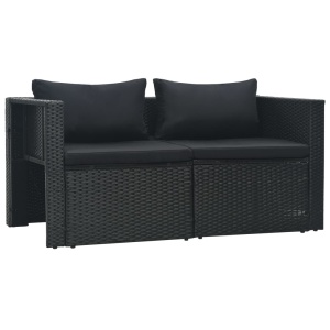 Set mobilier de grădină cu perne, 6 piese, negru, poliratan - Img 6
