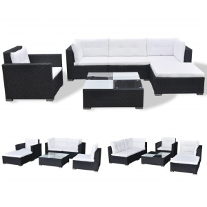 Set mobilier de grădină cu perne, 6 piese, negru, poliratan - Img 3