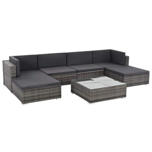 Set mobilier de grădină cu perne, 7 piese, gri, poliratan