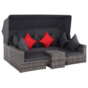 Set mobilier de grădină cu perne, 7 piese, gri, poliratan - Img 2