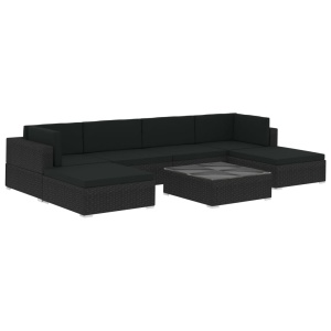 Set mobilier de grădină cu perne, 7 piese, negru, poliratan - Img 2