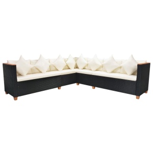 Set mobilier de grădină cu perne, 7 piese, negru, poliratan - Img 5