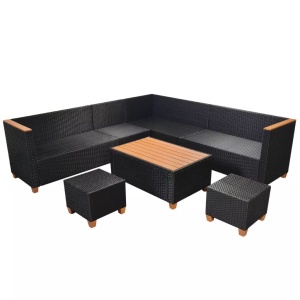 Set mobilier de grădină cu perne, 7 piese, negru, poliratan - Img 8