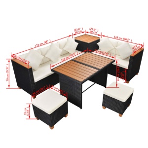 Set mobilier de grădină cu perne, 7 piese, negru, poliratan - Img 9
