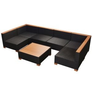 Set mobilier de grădină cu perne, 7 piese, negru, poliratan - Img 9