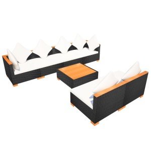 Set mobilier de grădină cu perne, 7 piese, negru, poliratan - Img 12