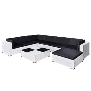 Set mobilier de grădină cu perne, 8 piese, alb, poliratan - Img 2