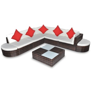 Set mobilier de grădină cu perne, 8 piese, maro, poliratan - Img 2