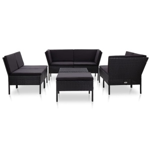 Set mobilier de grădină cu perne, 8 piese, negru, poliratan - Img 2