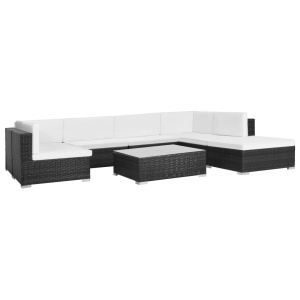 Set mobilier de grădină cu perne, 8 piese, negru, poliratan - Img 2