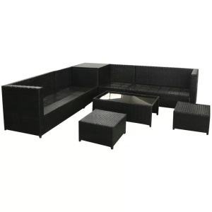 Set mobilier de grădină cu perne, 8 piese, negru, poliratan - Img 4