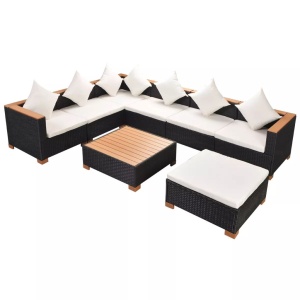 Set mobilier de grădină cu perne, 8 piese, negru, poliratan - Img 2