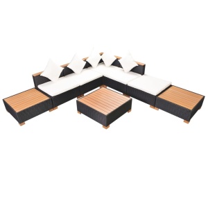 Set mobilier de grădină cu perne, 8 piese, negru, poliratan - Img 2