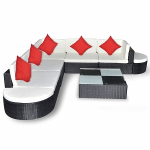 Set mobilier de grădină cu perne, 8 piese, negru, poliratan - Img 3