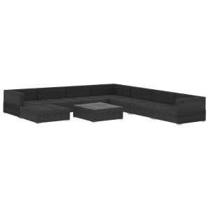 Set mobilier de grădină cu perne, 9 piese, negru, poliratan - Img 3