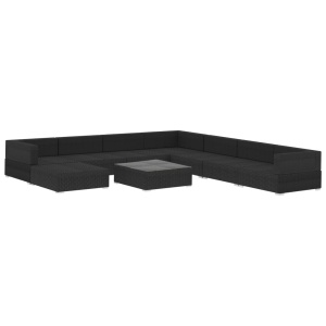 Set mobilier de grădină cu perne, 9 piese, negru, poliratan - Img 3