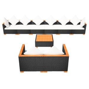 Set mobilier de grădină cu perne, 9 piese, negru, poliratan - Img 4
