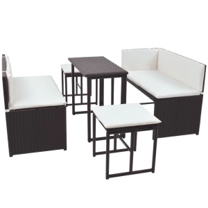 Set mobilier exterior pliabil, 5 piese, maro, oțel, poliratan - Img 4