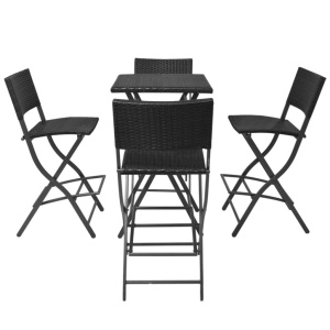 Set mobilier exterior pliabil, 5 piese, negru oțel, poliratan - Img 3