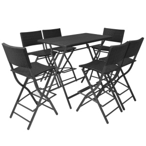 Set mobilier exterior pliabil, 7 piese, negru oțel, poliratan - Img 2
