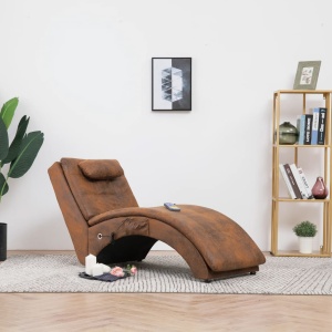 Șezlong de masaj cu pernă, maro, piele intoarsă artificială