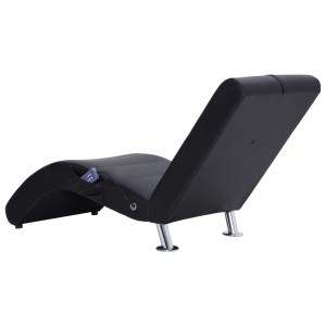 Șezlong de masaj cu pernă, negru, piele artificială - Img 5