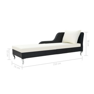 Șezlong de plajă cu pernă, negru, poliratan - Img 5